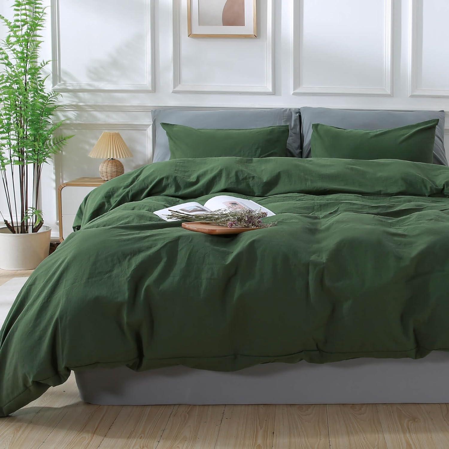 Queen Organic Cotton Green Duvet Cover Set