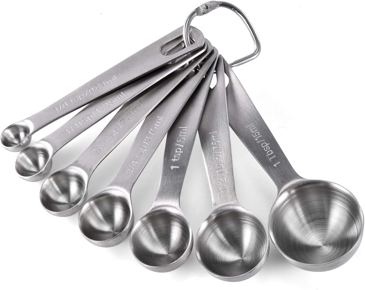 Measuring Spoons: U-Taste 18/8 Stainless Steel Measuring Spoons Set of 7 Piece: 1/8 tsp, 1/4 tsp, 1/2 tsp, 3/4 tsp, 1 tsp, 1/2 tbsp & 1 tbsp Dry and Liquid Ingredients