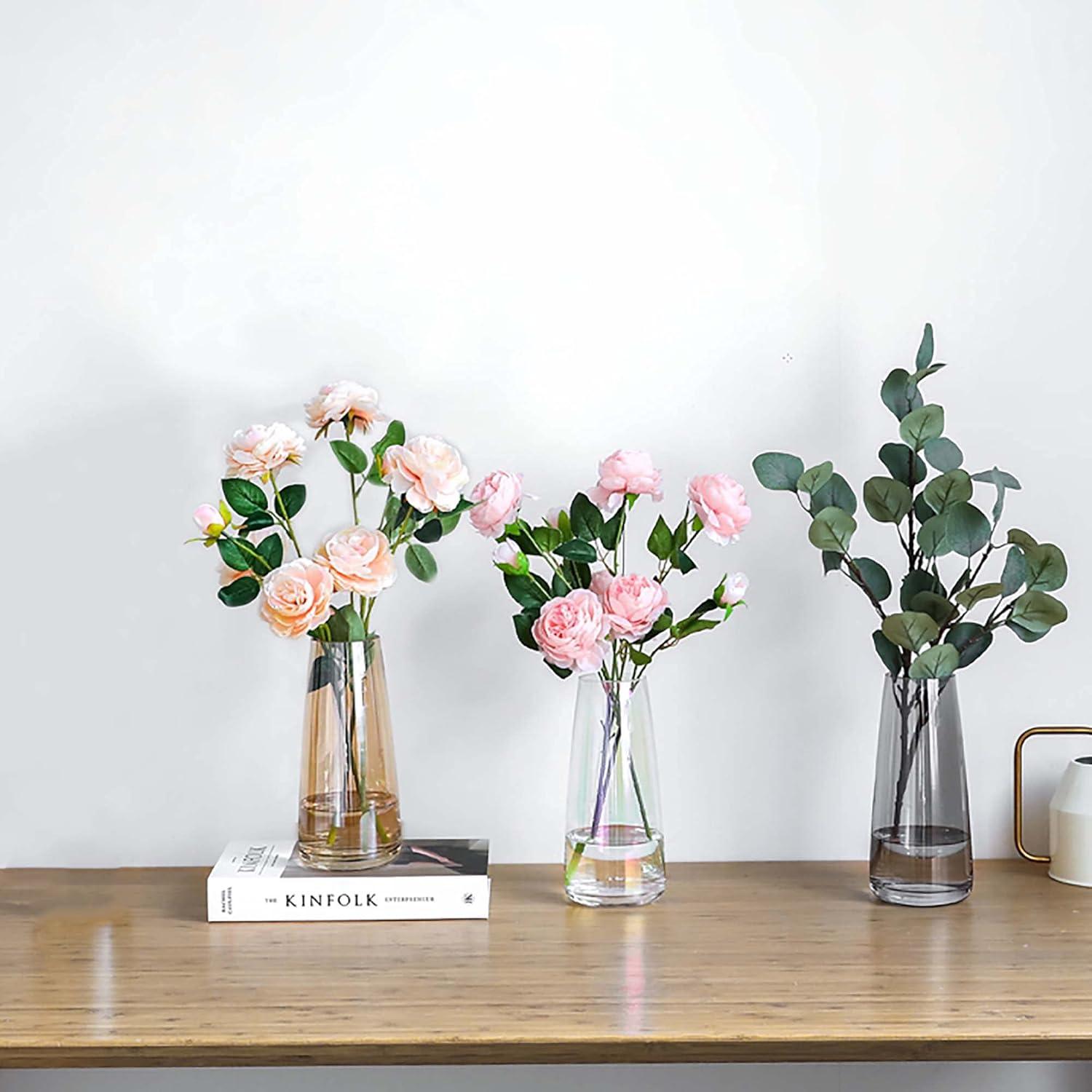 Crystal Grey Tall Glass Vase for Floral Arrangements