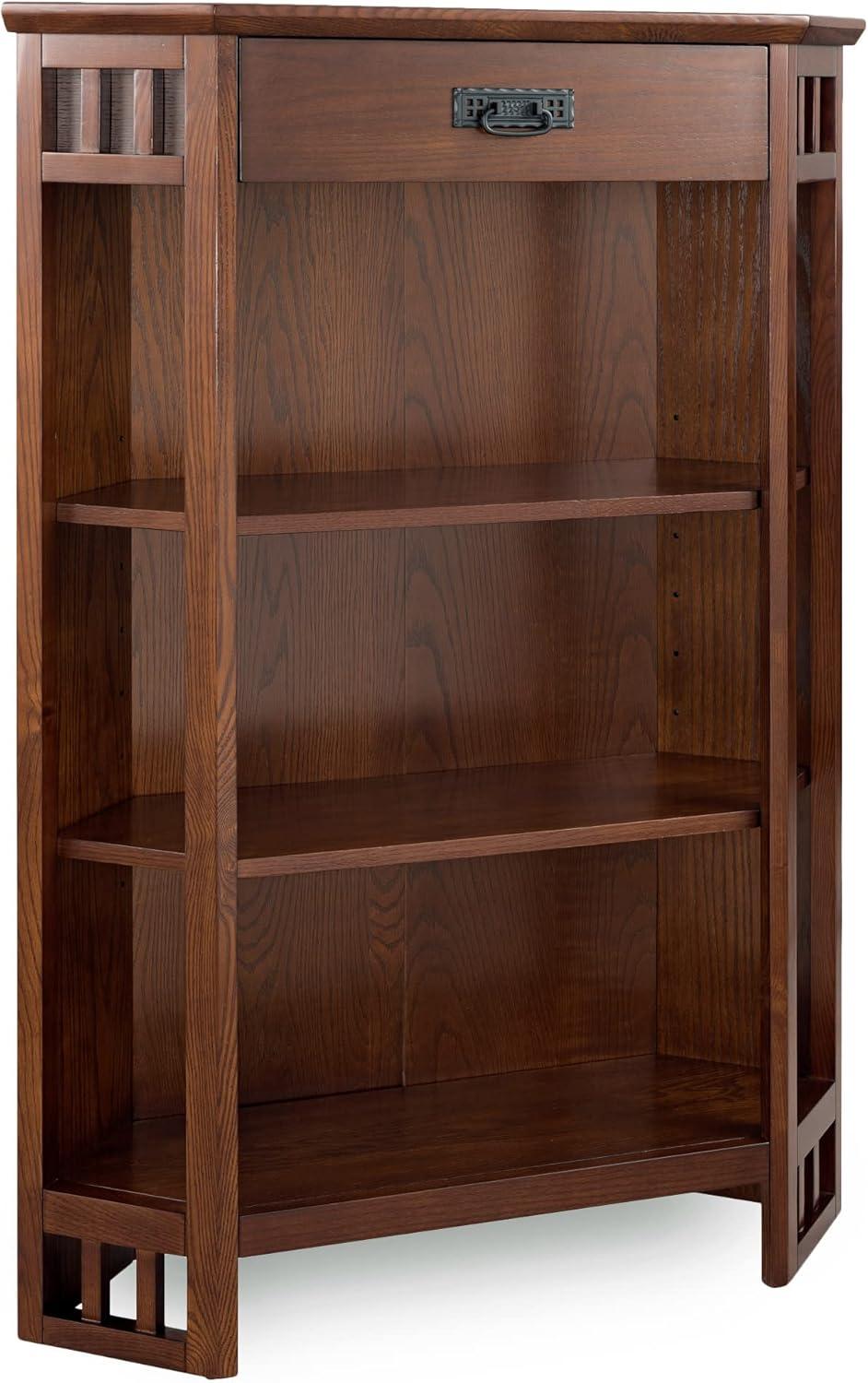 Mission Oak Adjustable Corner Bookcase with Drawer Storage