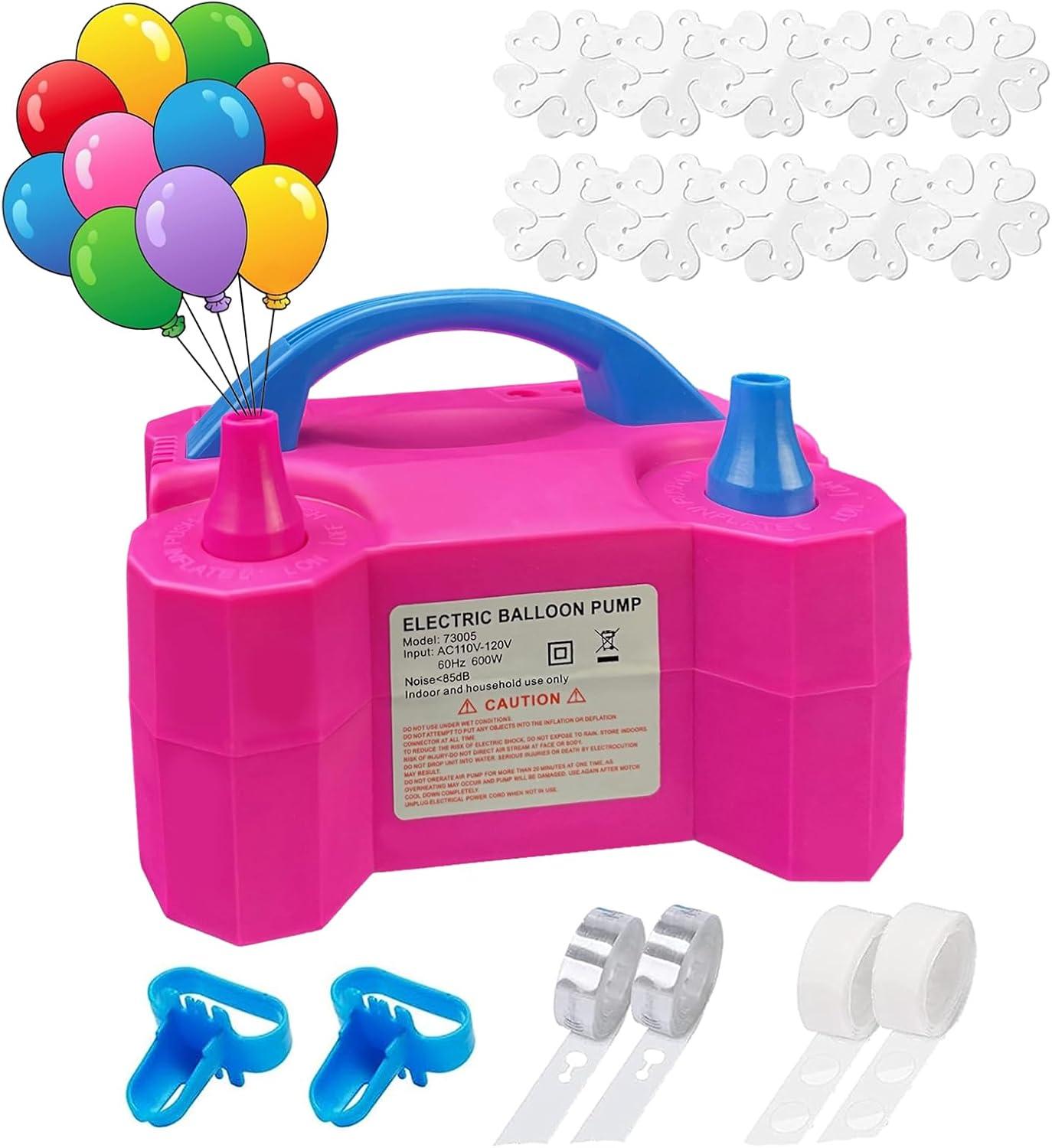 Balloon Pump, Balloon Pump Electric, Electric Portable Dual Nozzle Air Balloon Pump, Electric Air Balloon Pump and Tying Tool in One for Party Decoration [110V~120V, 600W, Rose Red]