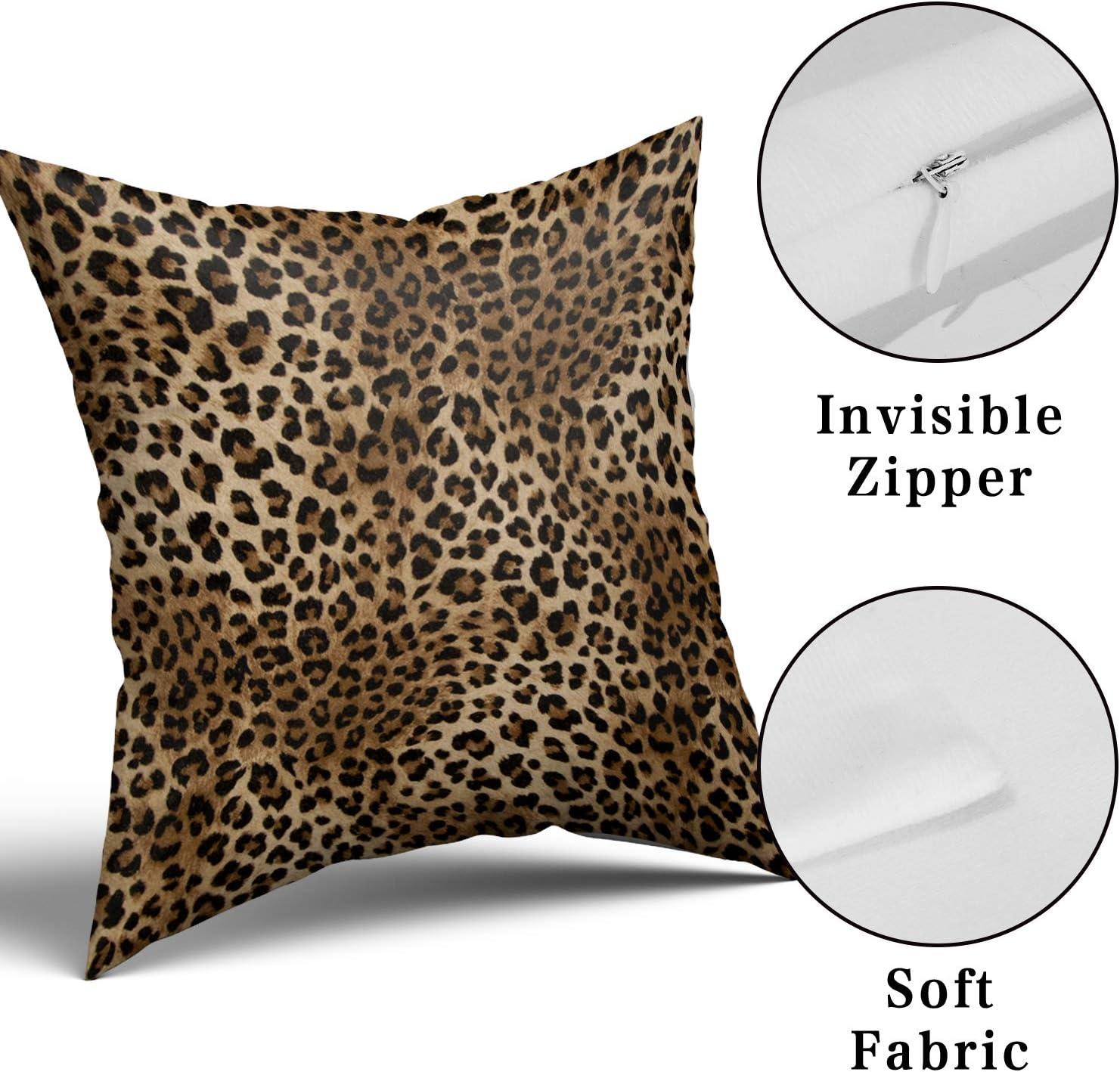 Brown Leopard Throw Pillow Cover - 2 Pcs Cheetah Pillow Case 20x20 inch Cotton Soft Animal Print Pillows Covers Decorative Cushion Cover for Home Couch Bed Sofa Double Side Printed