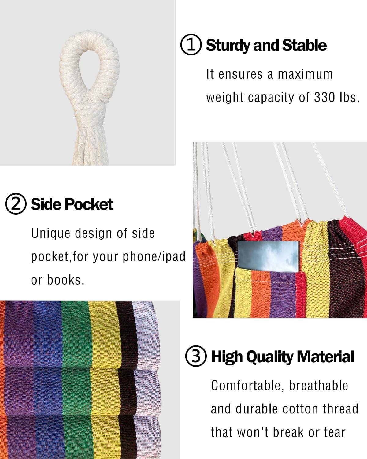 Multicolor Cotton Hanging Hammock Chair with Cushions