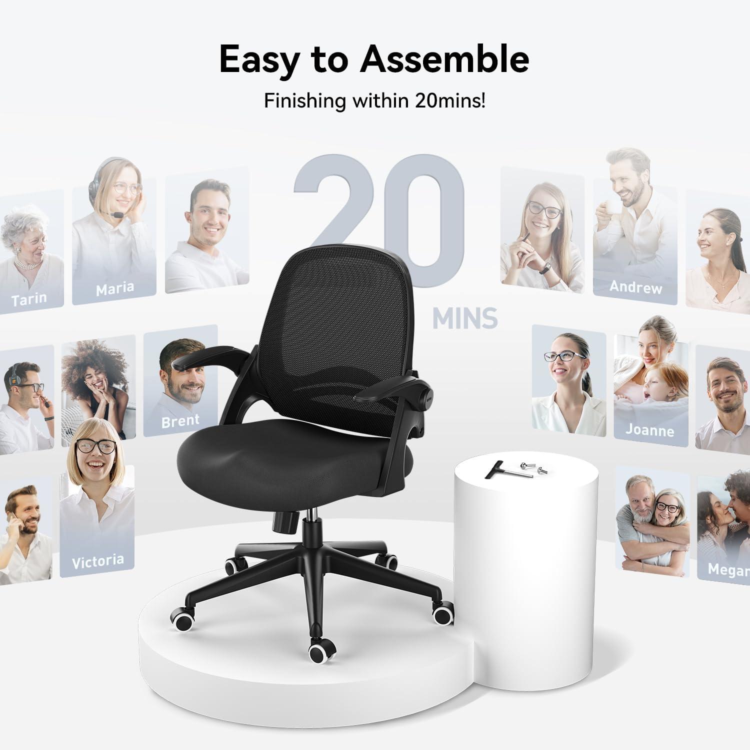 Black Mesh Ergonomic Swivel Task Chair with Adjustable Arms