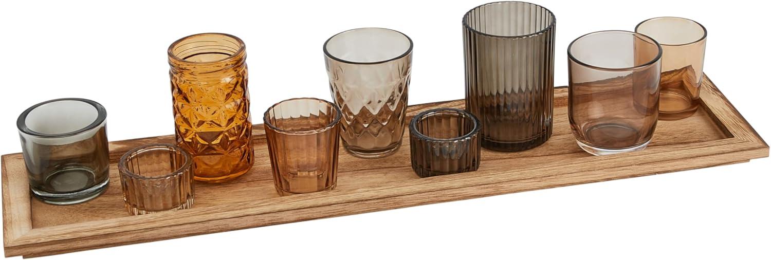 Wood Tray with 9 Glass Votive Holders - Storied Home