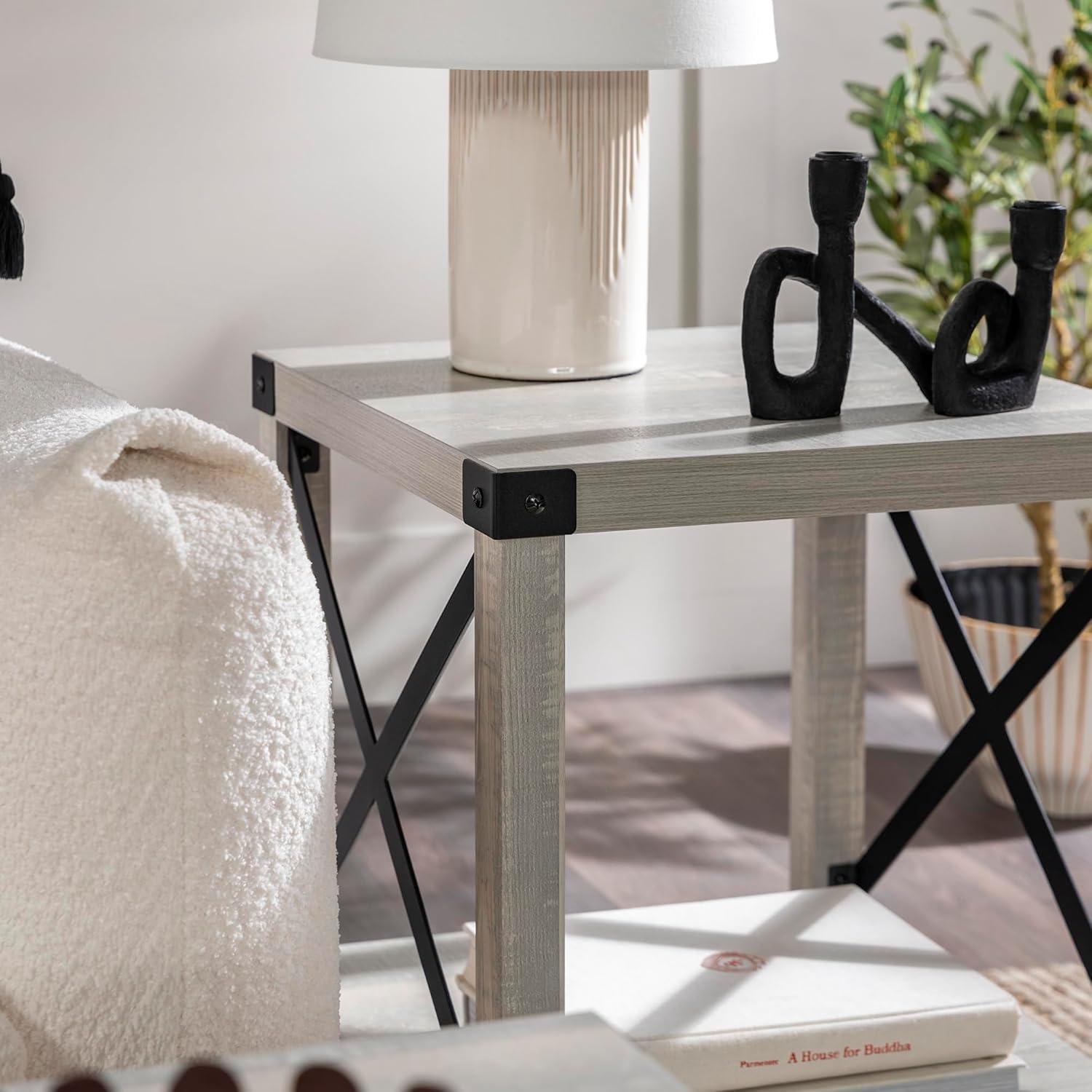 Stone Grey Metal X Frame Rectangular Side Tables Set