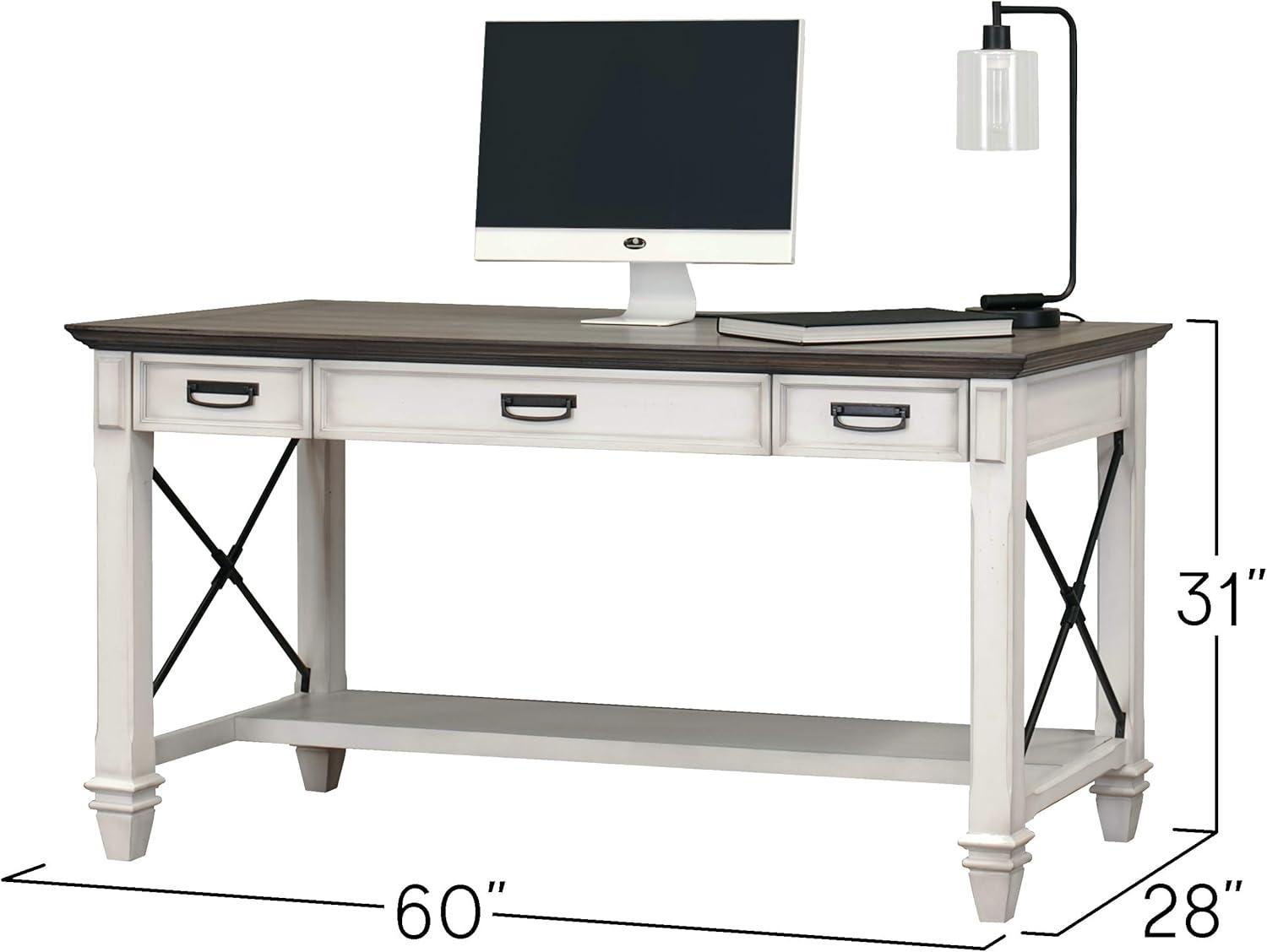 Hartford Traditional White Wood Adjustable Home Office Desk with Drawers & Power Outlets