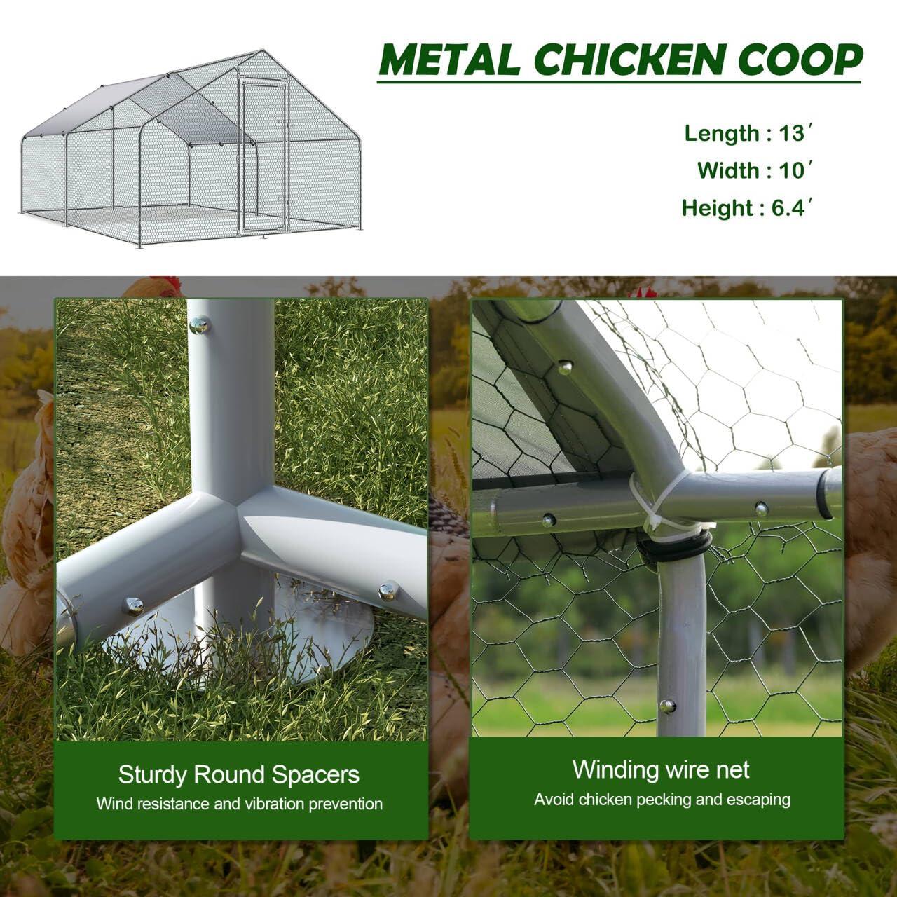 Tolead Large Metal Chicken Coop and Run with Tri-Supporting Wire Mesh, Silver Fits 20 Chickens, Ducks, Rabbits