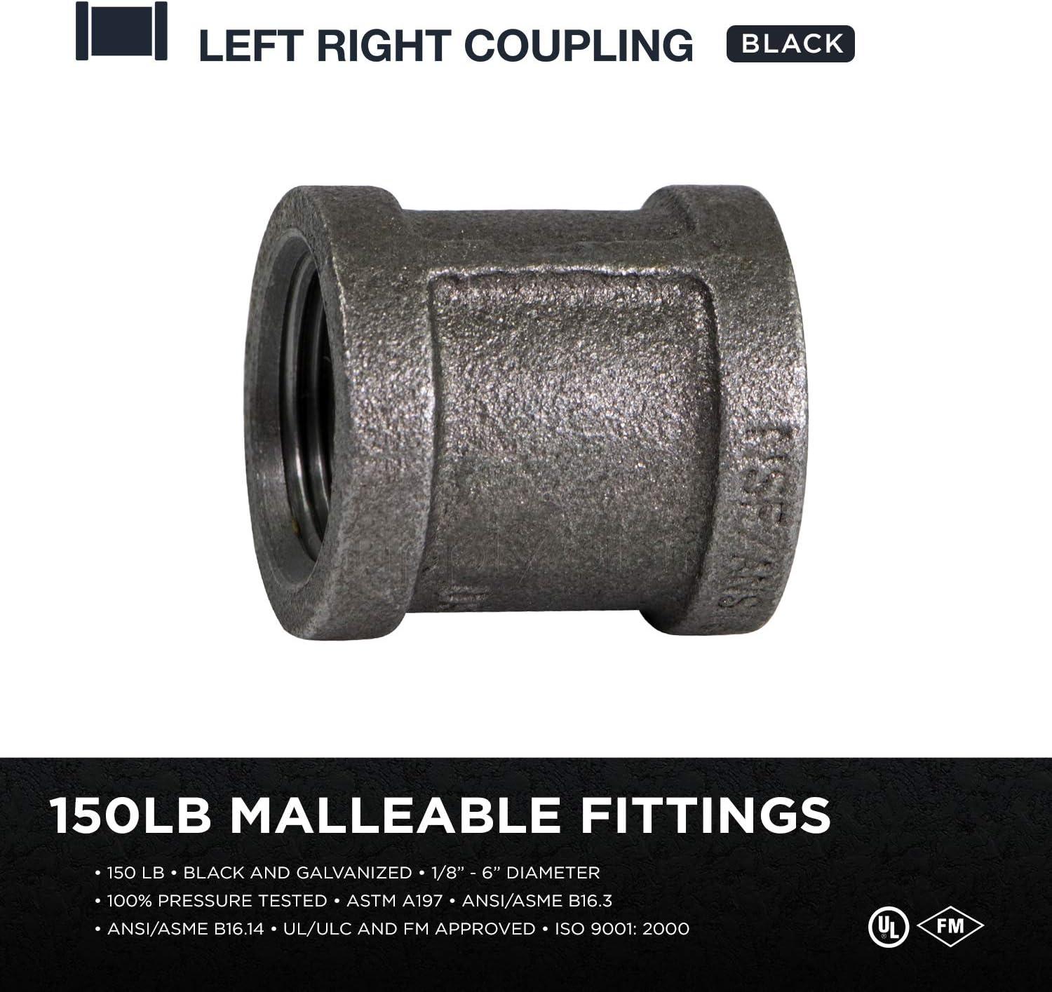 CNMS0056 3/4"" Black Malleable Iron Straight Left/Right Coupling"