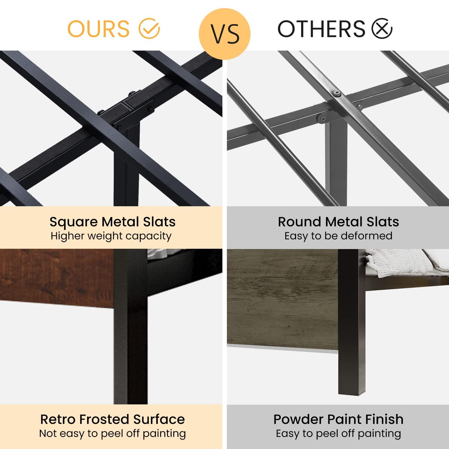 Sha Cerlin King Size Metal Platform Bed Frame with Wooden Headboard & Footboard, Mahogany