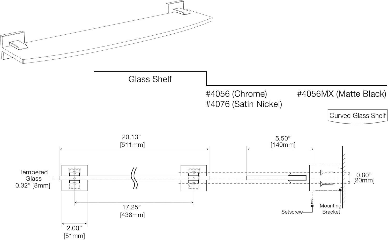 Elevate 20'' Matte Black Hand Polished Glass Wall Shelf