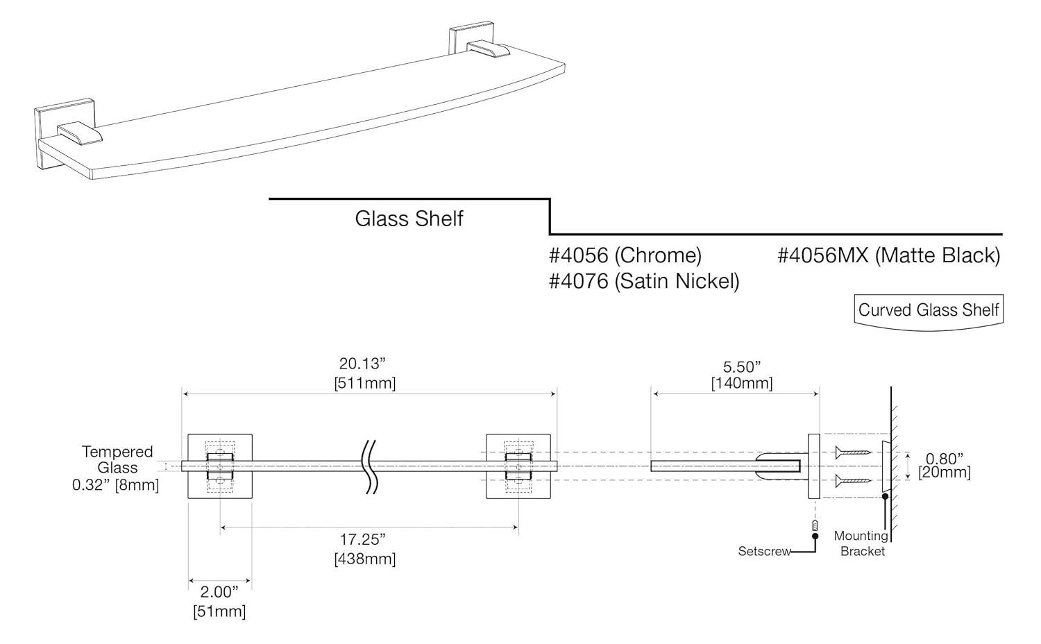 Elevate Wall Mount Glass Shelf | Tempered Curved Glass Shelf