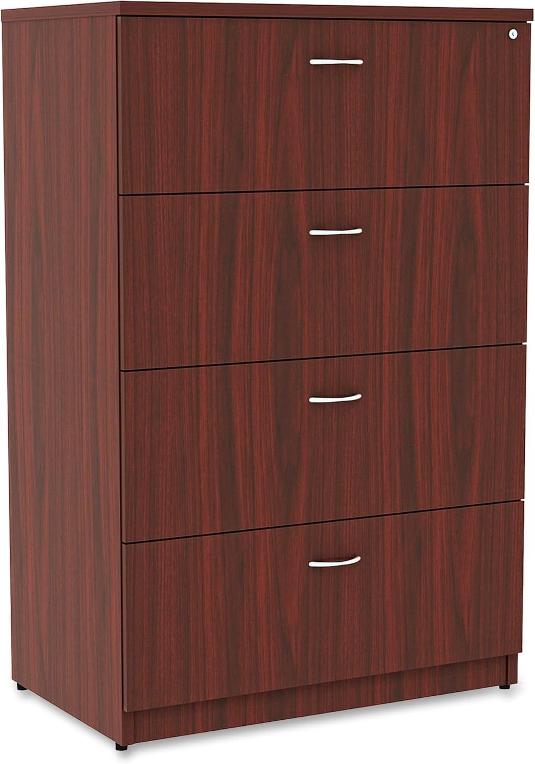 Mahogany 4-Drawer Lockable Lateral File Cabinet