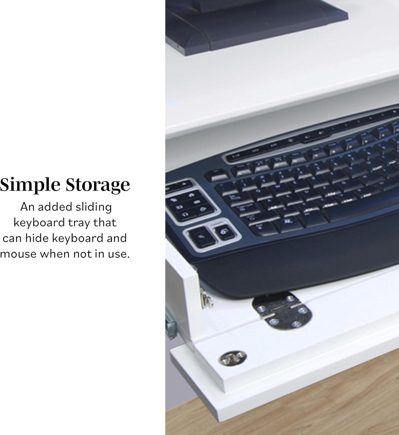 Walker Edison Modern Wood Computer Desk with Keyboard Tray and Drawers, White