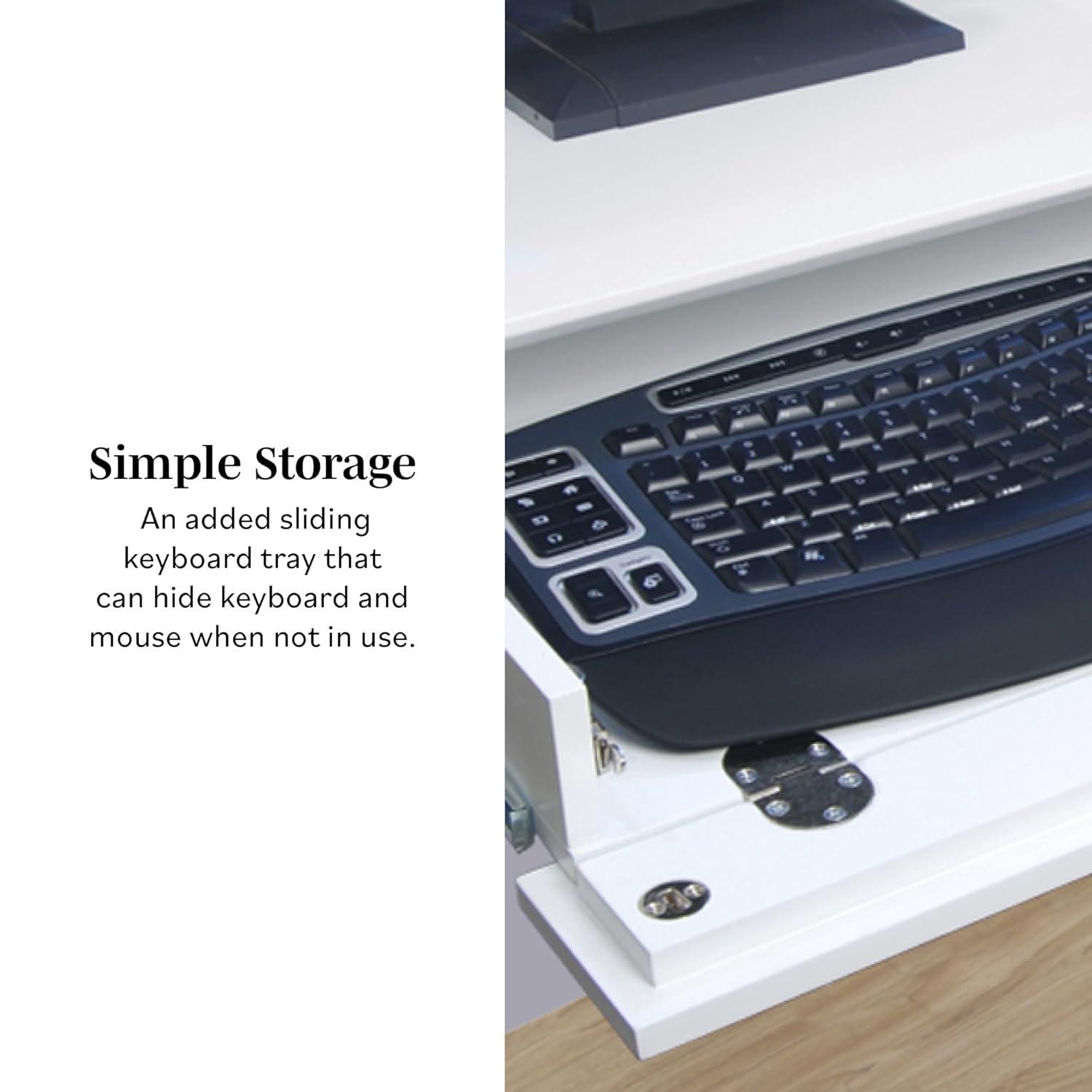 Walker Edison Modern Wood Computer Desk with Keyboard Tray and Drawers, White