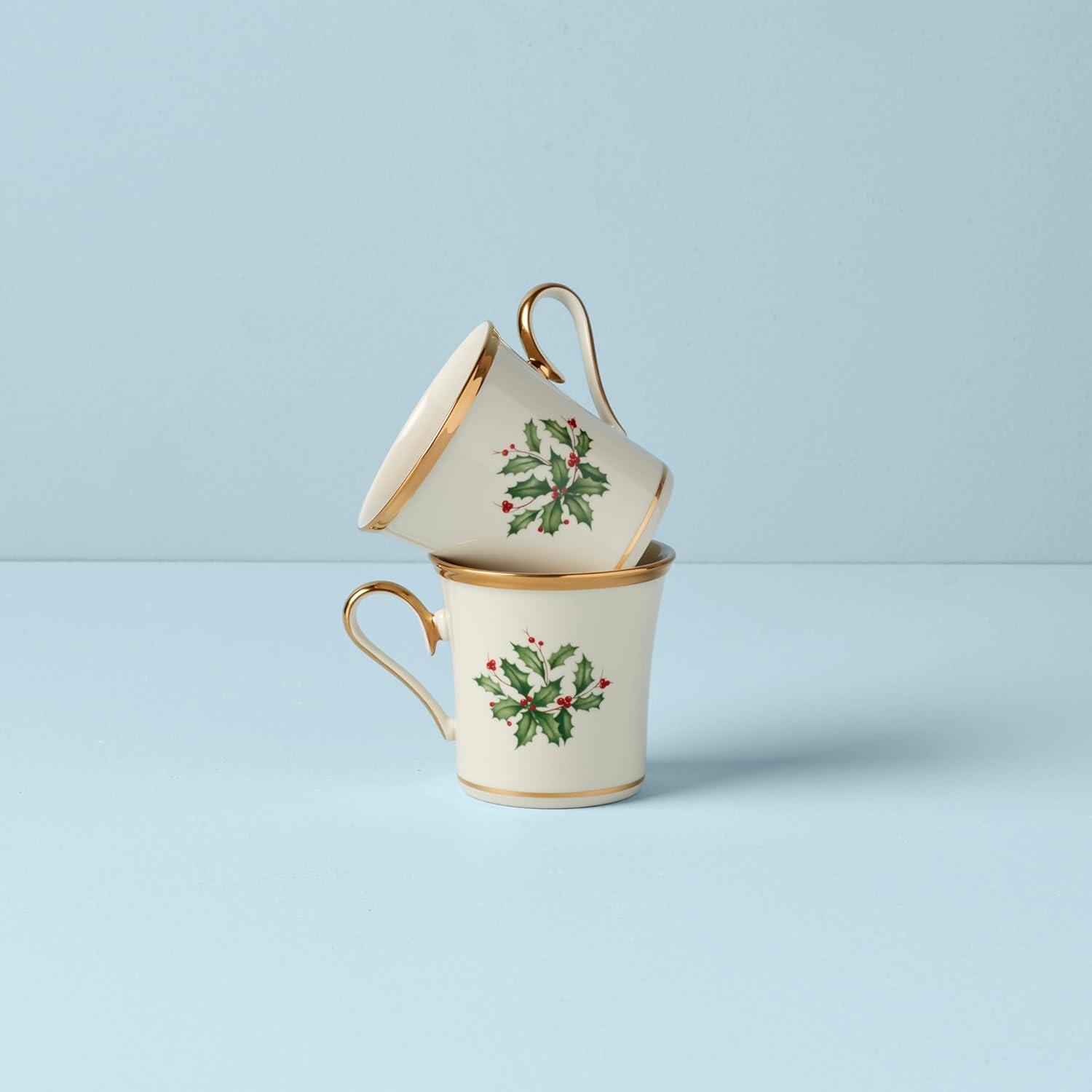 Lenox Festive Holly and Berry Ceramic Mug Set