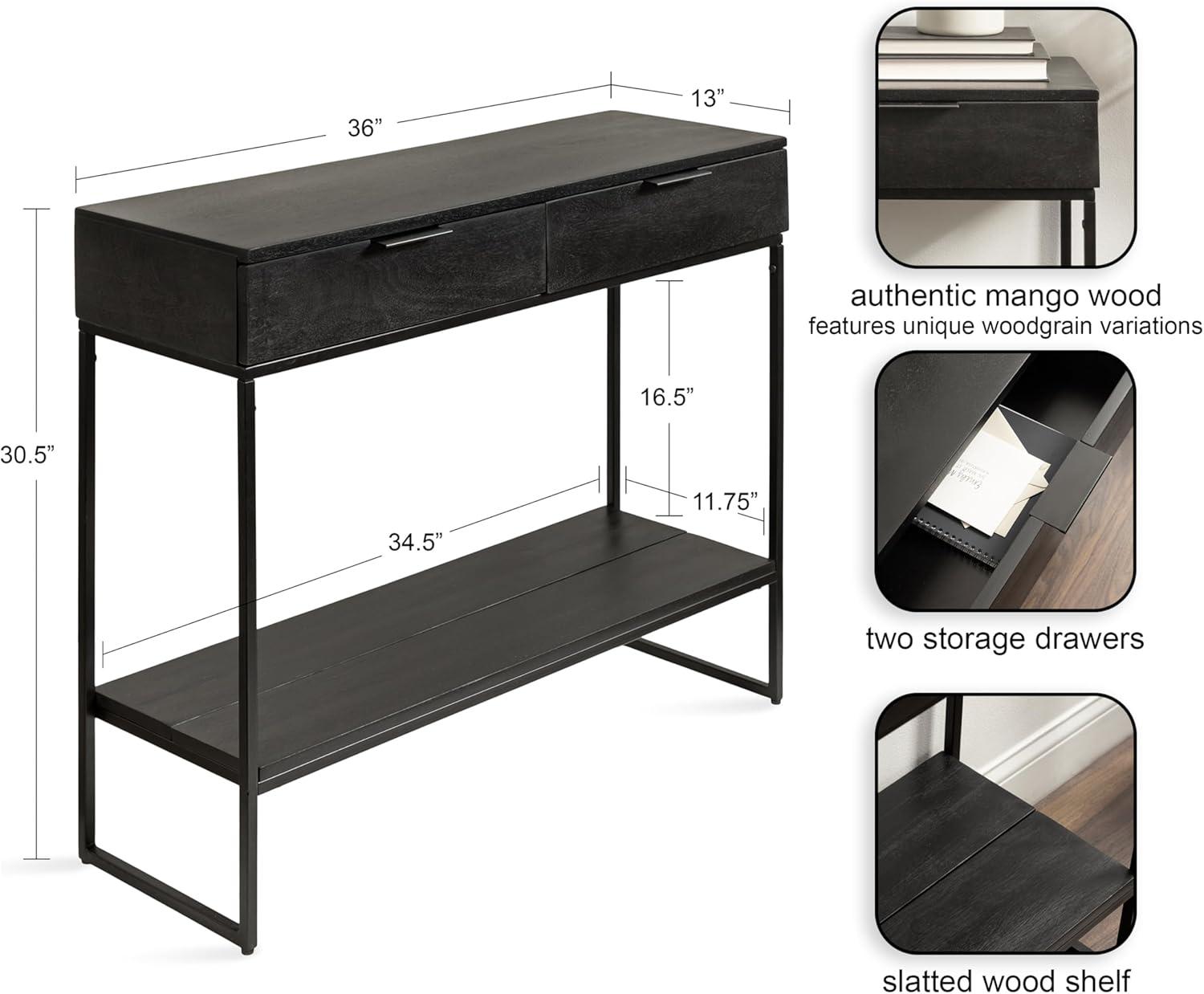 Kate and Laurel Malone Rectangle Wood Console Table, 36x13x31, Natural and Black
