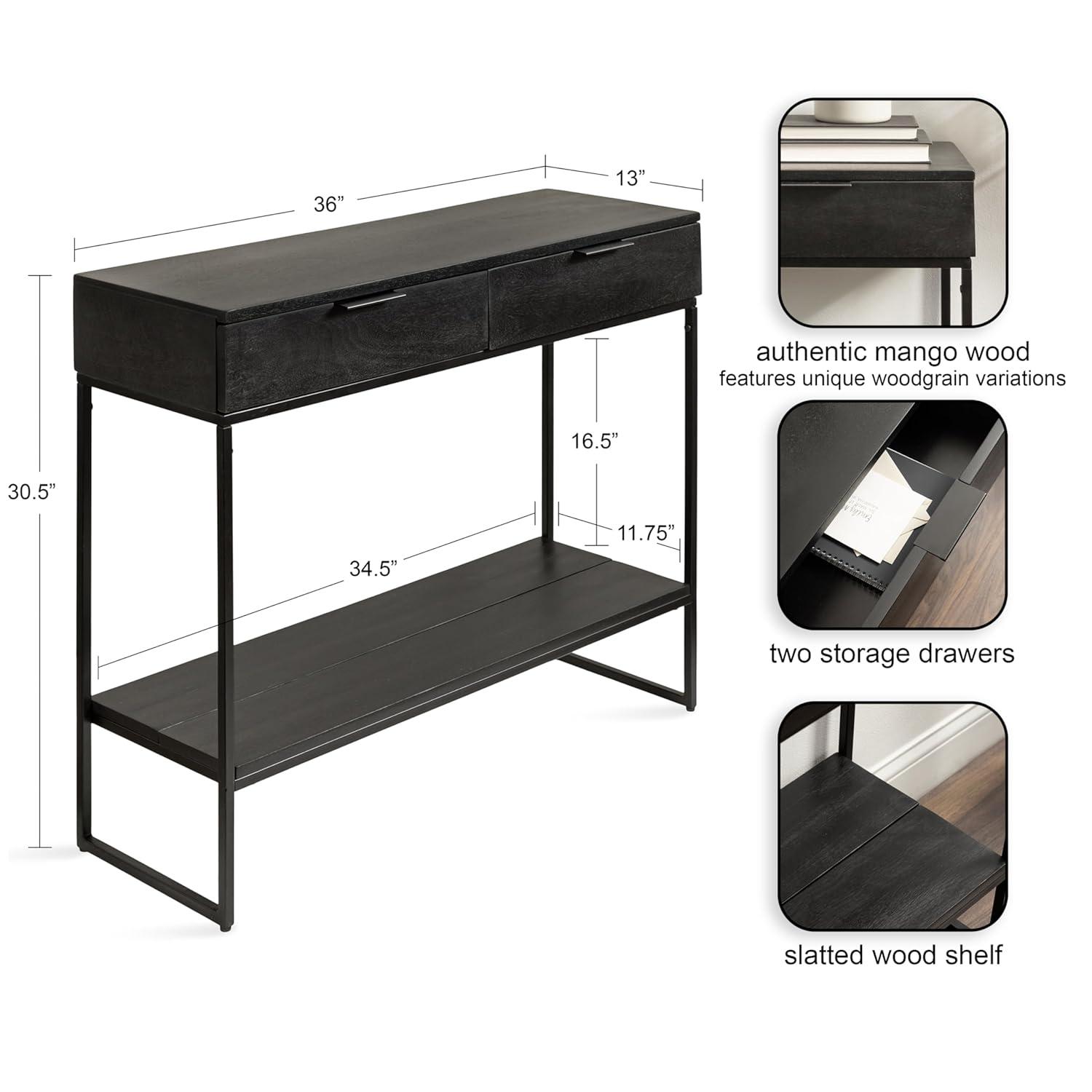 Kate and Laurel Malone Rectangle Wood Console Table, 36x13x31, Natural and Black