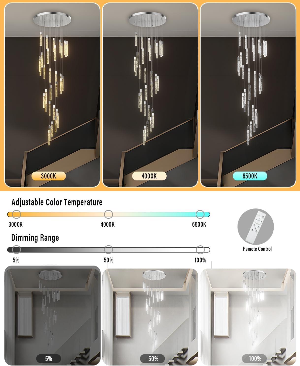 Pendant Lights Kitchen Island 36-Light, 6500K Modern Kitchen Island Lights Ceiling Lighting Fixtures with Crystal Bubble, Integrated LED Cold White Hanging Light Dining Room Light Brushed Nickel