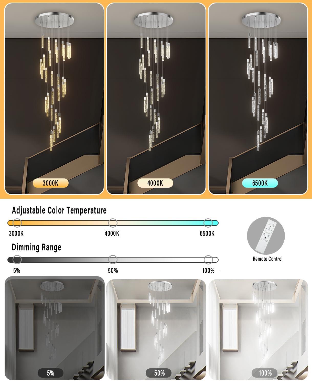 Pendant Lights Kitchen Island 36-Light, 6500K Modern Kitchen Island Lights Ceiling Lighting Fixtures with Crystal Bubble, Integrated LED Cold White Hanging Light Dining Room Light Brushed Nickel