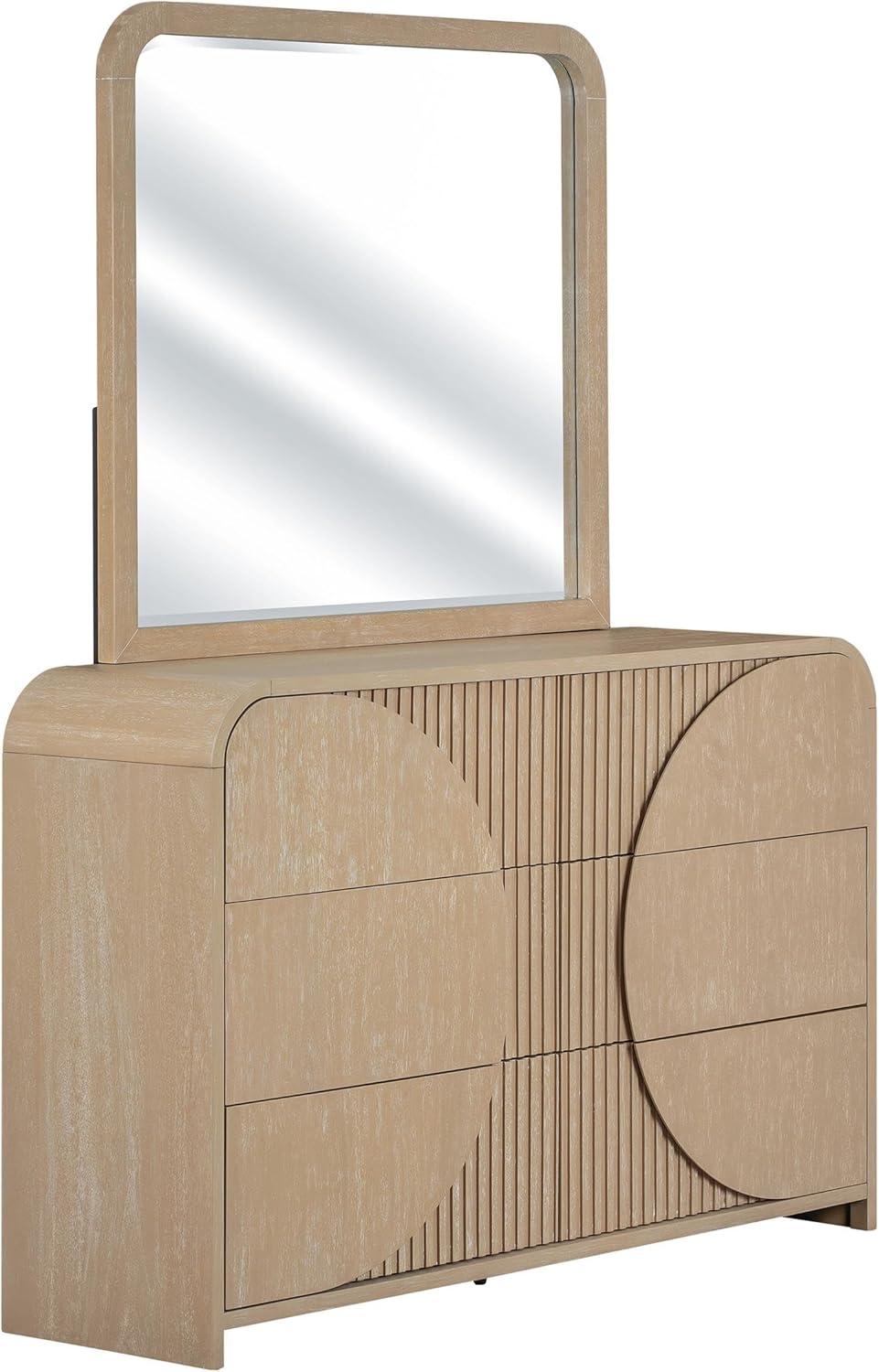 Furniture of America Tissen Modern Solid Wood 5-Piece Queen Bedroom Set with USB Ports, Reeded Panels, Curved Edges and Beveled Mirror, Box Spring Needed, Natural