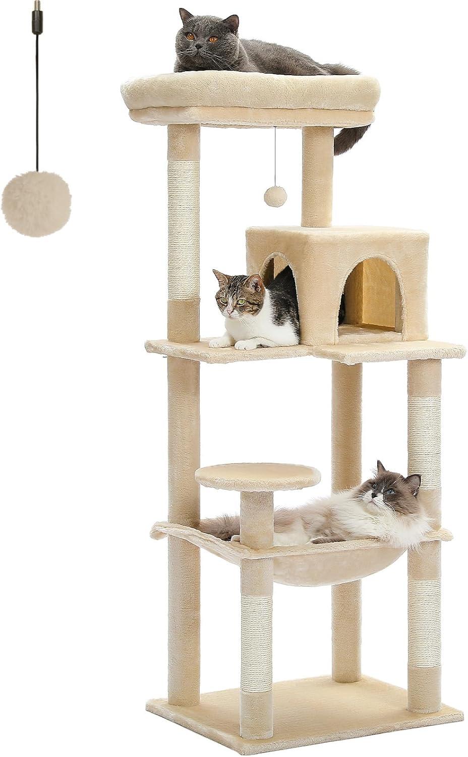 Latitude Run® Indoor Multi-Level Tall Cat Tower With Large Hammock, Scratching Posts, Cozy Condo And Top Perch