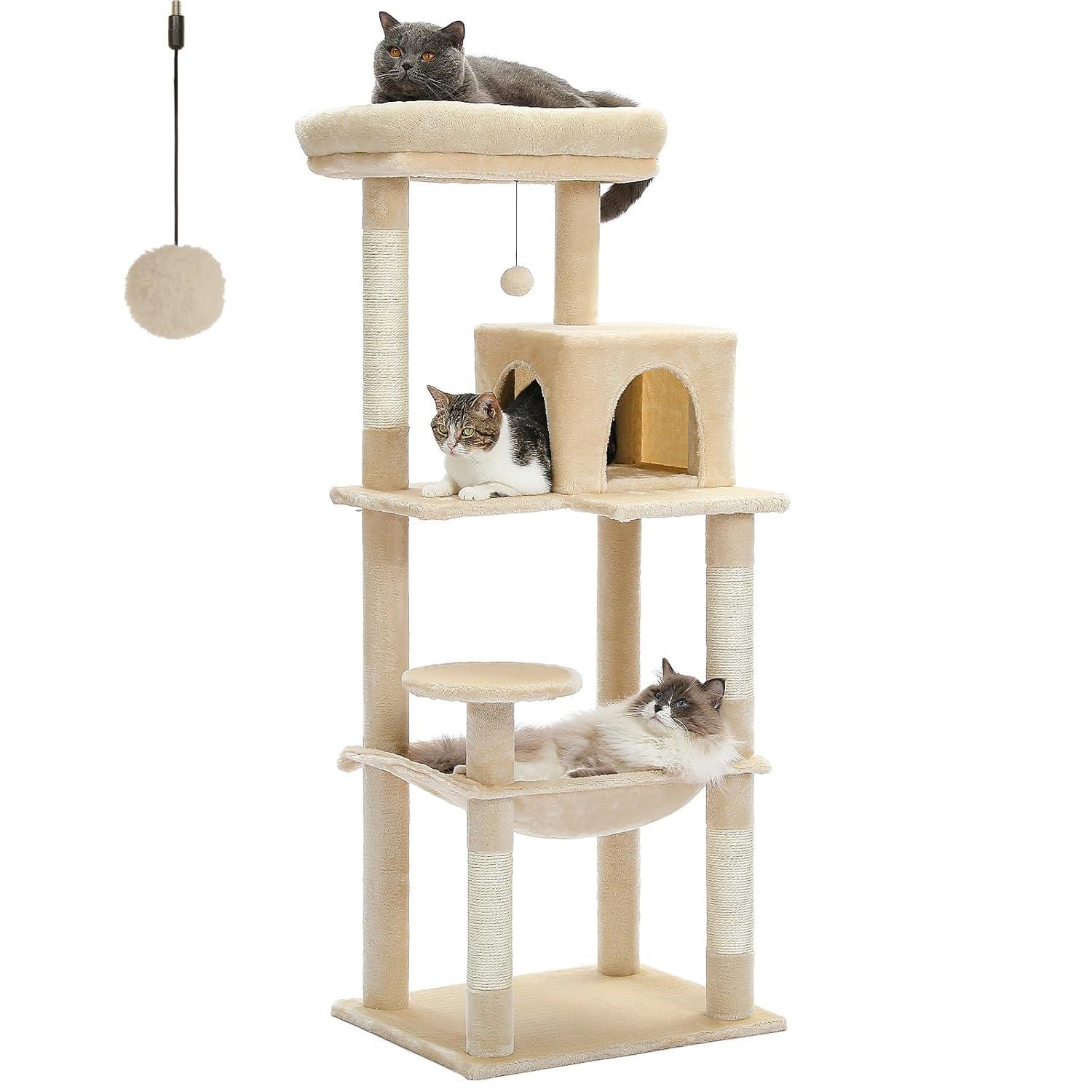 Latitude Run® Indoor Multi-Level Tall Cat Tower With Large Hammock, Scratching Posts, Cozy Condo And Top Perch