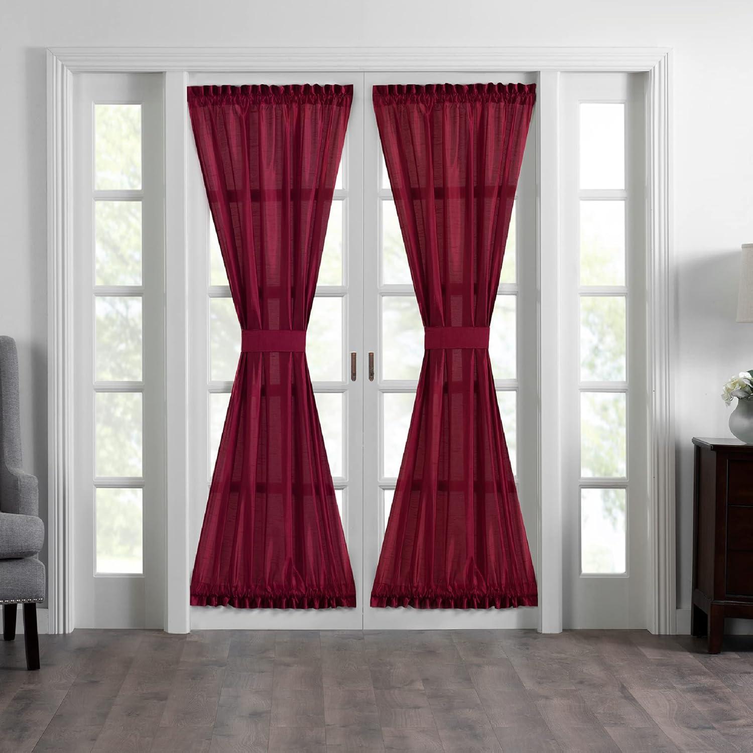 Colette Faux Silk French Door Single Window Panel - 54" x 72" - Red  - Elrene Home Fashions