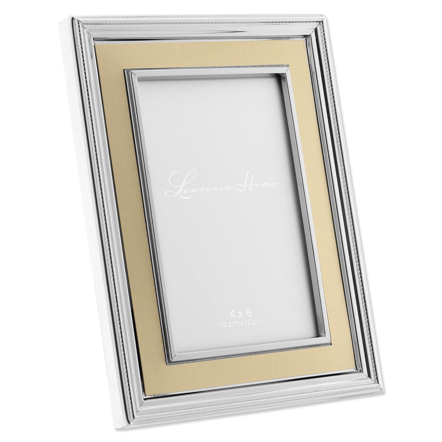Lawrence Frames 4x6 Silver Plated Metal Picture Frame - Brushed Gold Inner Panel 840246