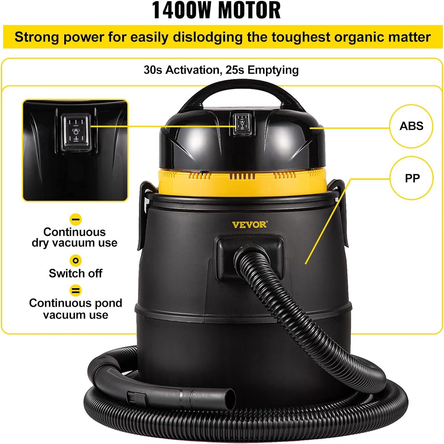 VEVORbrand Pond Vacuum Cleaner, 1400W Motor in Continuous Intermittent Cycle, 120V Motor w/15 ft Electric Wire for Ponds, Swimming pools, Homes, and Vehicles