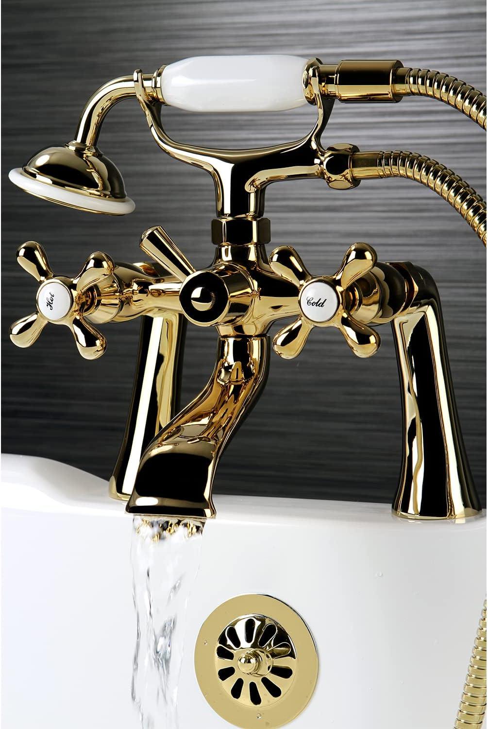 Kingston Brass Kingston Three-Handle 2-Hole Deck Mount Clawfoot Tub Faucet with Hand Shower