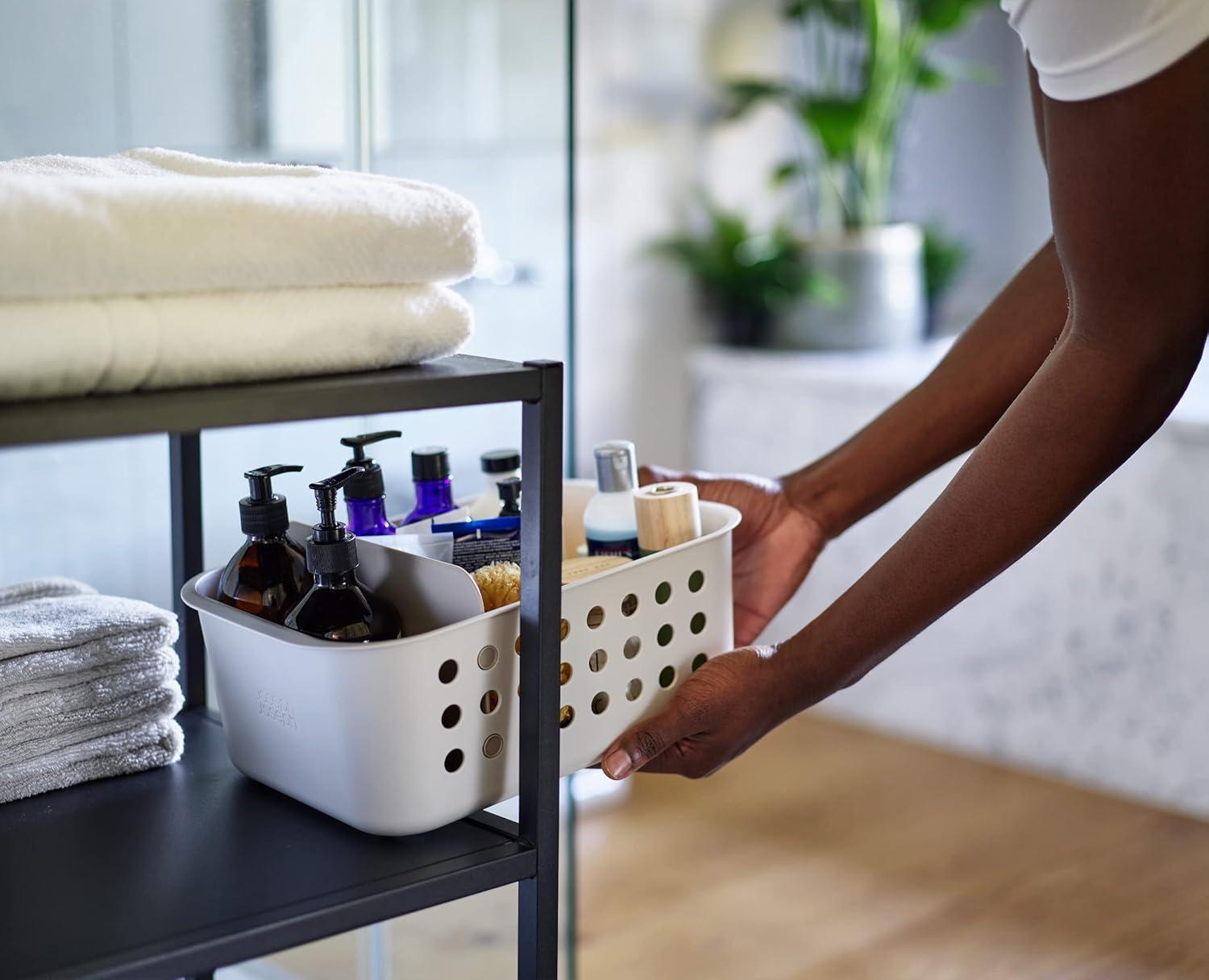 Joseph Joseph EasyStore - Bathroom essentials Storage Basket Organiser with Moveable Divider, Ecru, Large