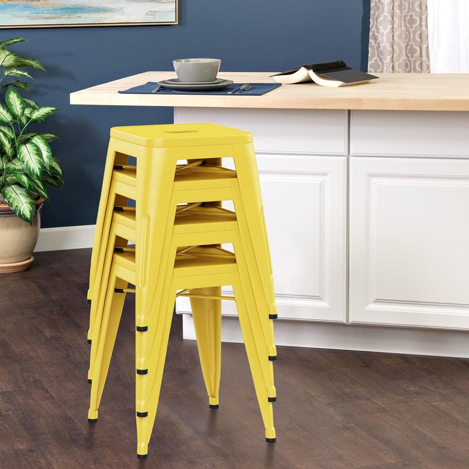 WENTMENT 18 Inch Stools Set of 4 Metal Stools Vintage Stackable Backless Stools for Classroom Home Kitchen Kids Stools Yellow