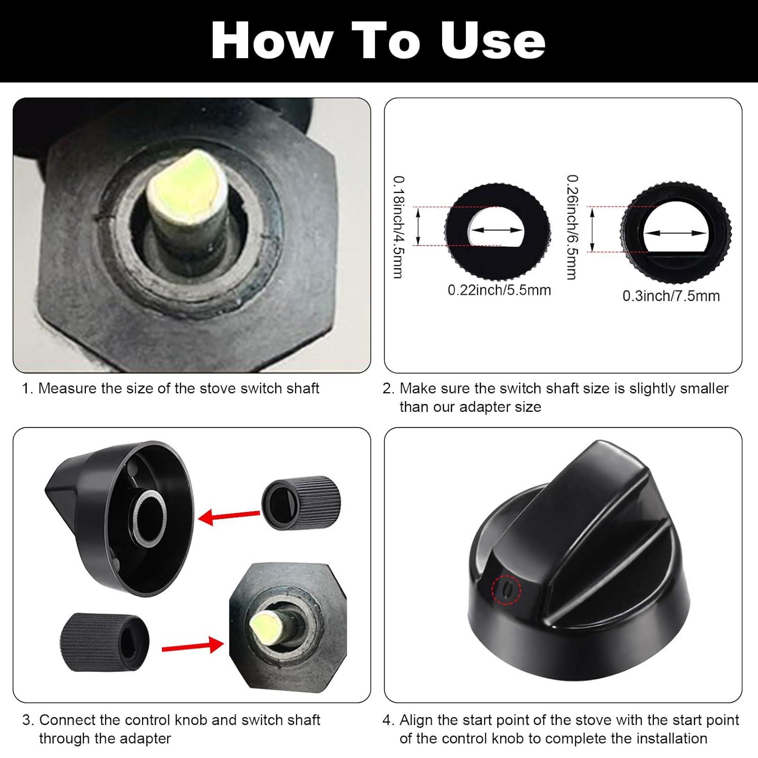 Myenne 4 Pack Oven Control Switch Knobs With 12 Adapters Universal Stove Knobs Replacements Burner Range Knobs For Oven Stove Range Black