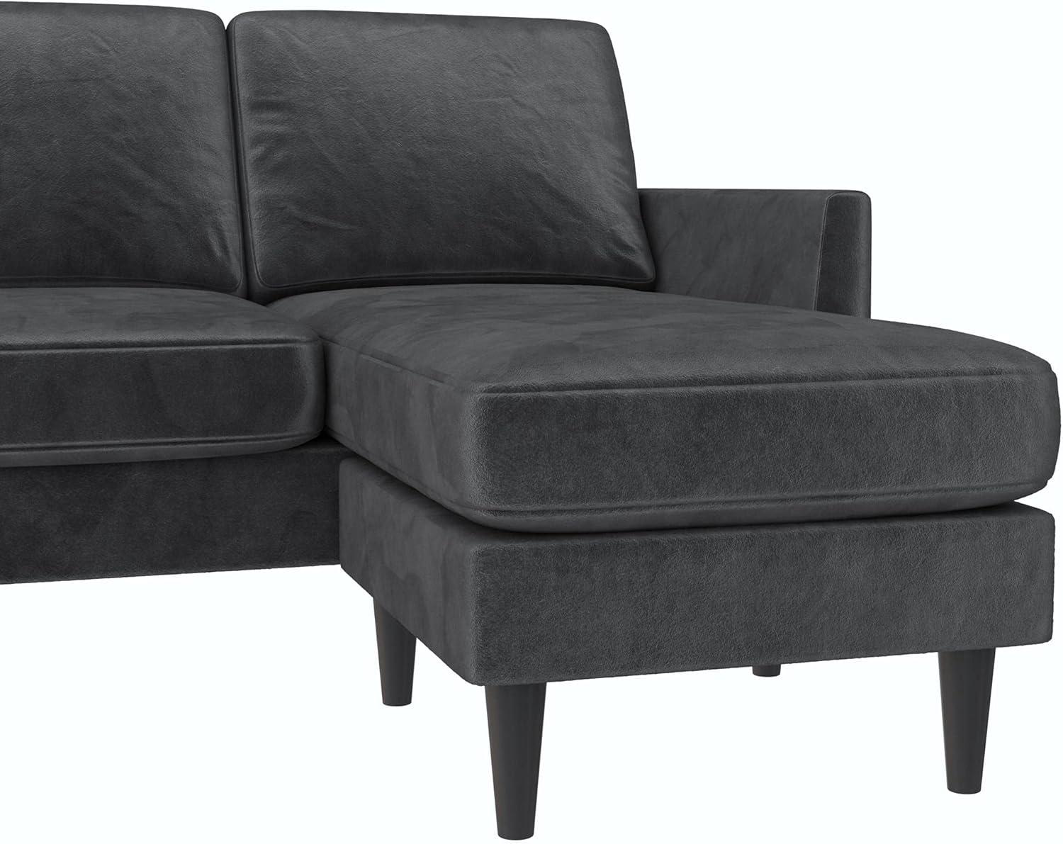 Winston Dark Gray Velvet Reversible Sectional Sofa with Ottoman