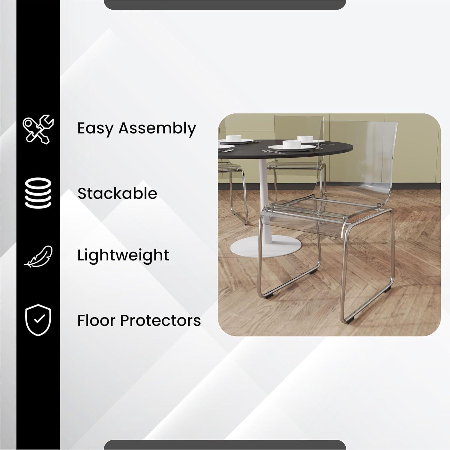LeisureMod Acrylic Dining Chair with Stainless-Steel Frame in Chrome Finish and Waterfall-Edge Design for Modern Home, Kitchen, Cafes Lima Collection