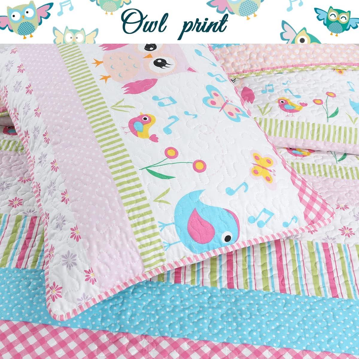 Cozy Line Home Fashions Cozy Line Happy Owl Floral Pink Reversible Quilt Bedding Set Twin 2 Piece