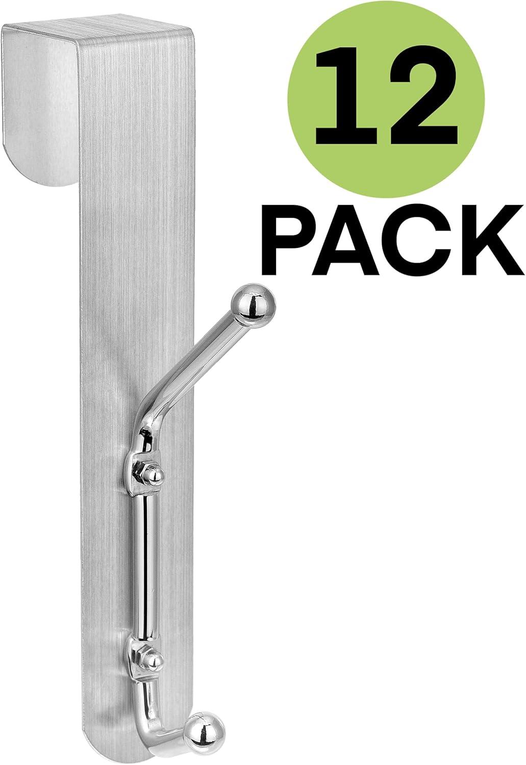 Silver Over-the-Door Hooks with Aluminum Back Plate, 12-Pack