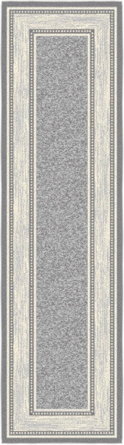 Ottomanson Machine Washable Non-Slip Rubberback Bordered 2x7 Indoor Runner Rug, 1'10" x 7', Light Gray