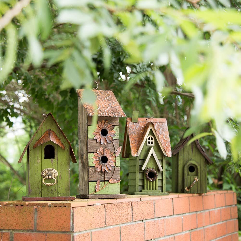 Glitzhome 4.09 in. Distressed Wooden Birdhouse Wall Hanging