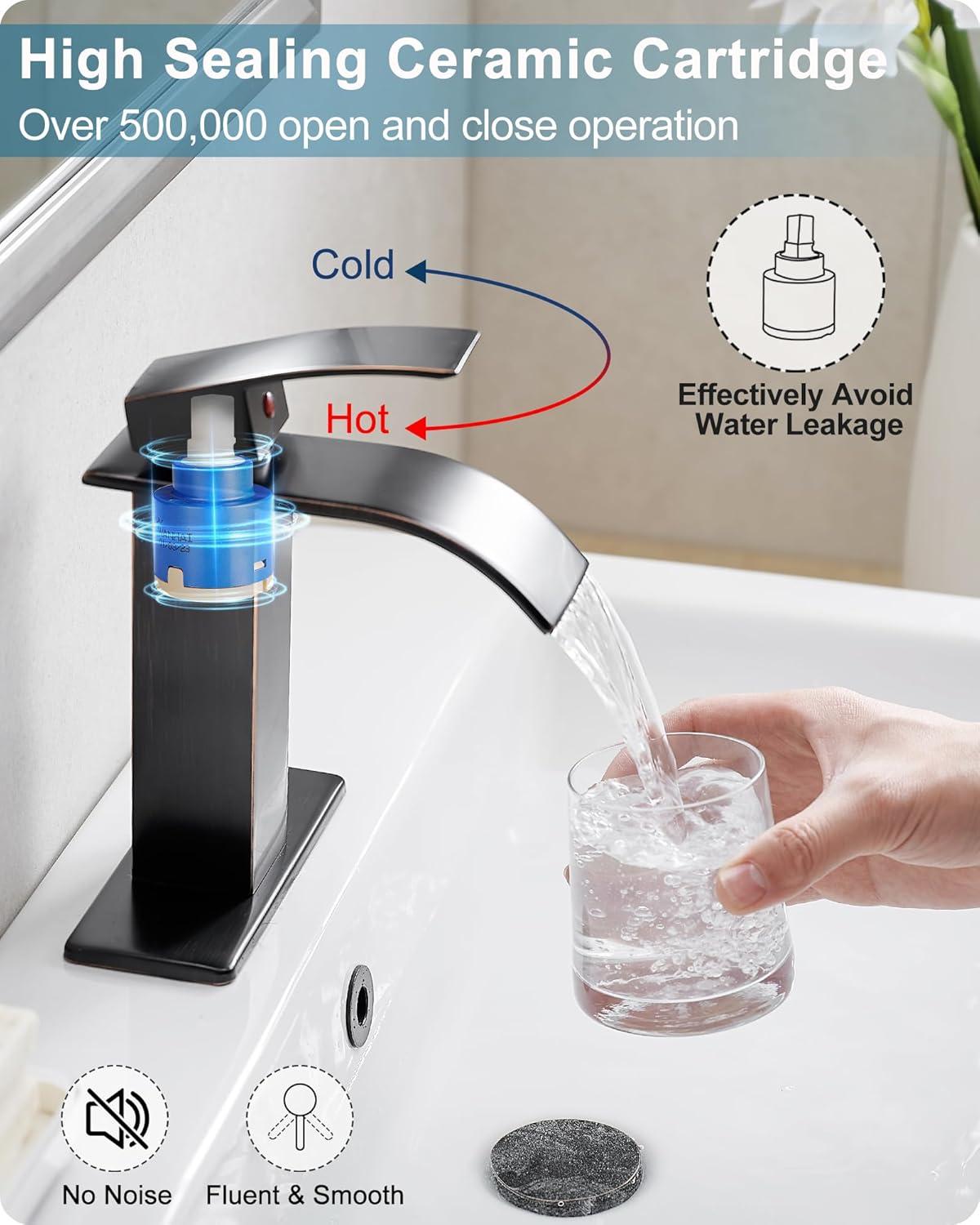 VIBRANTBATH Waterfall Low-Arc Single Hole Bathroom Faucet 6021-ORB