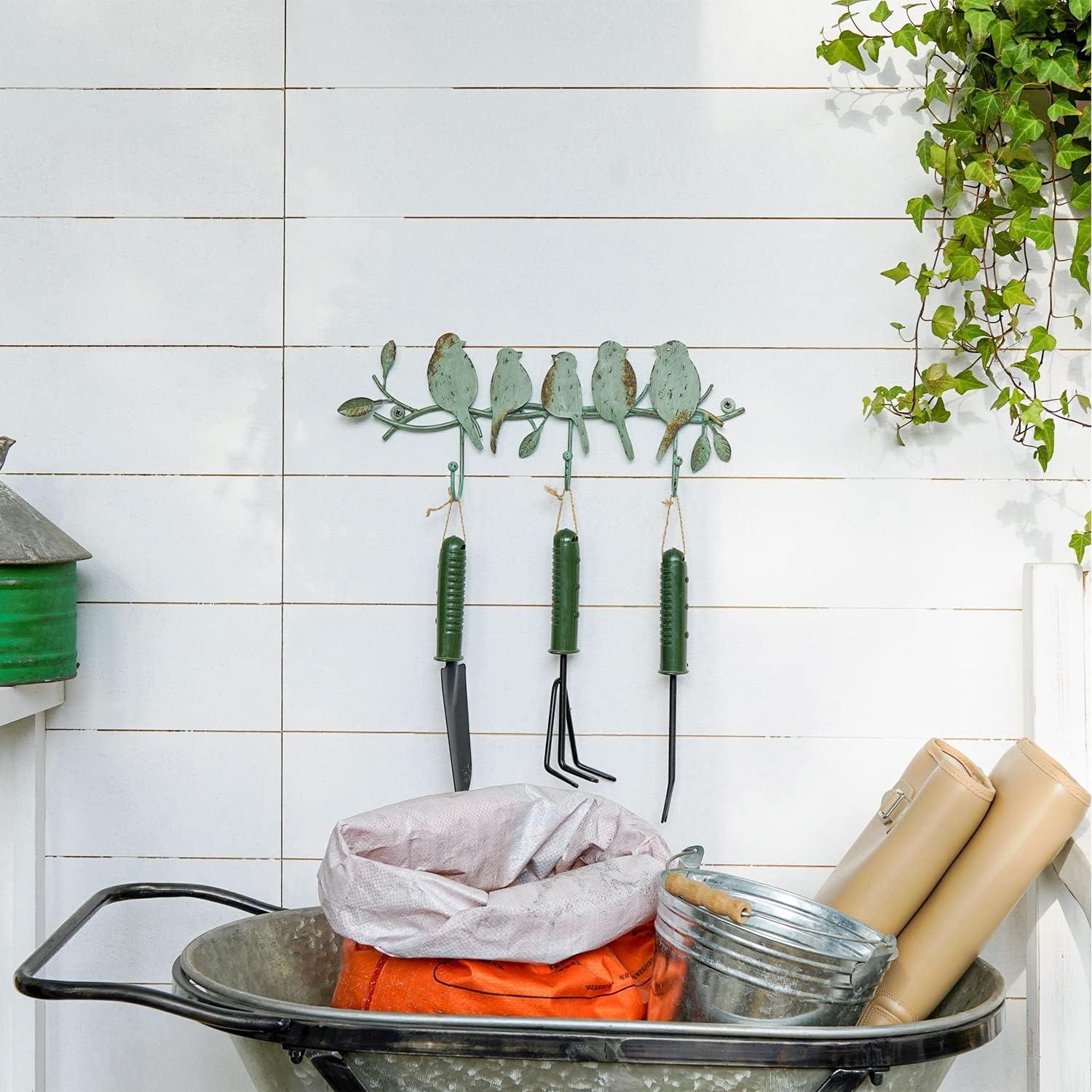 Vintage Green Metal Bird Branch Wall Mounted Coat Rack