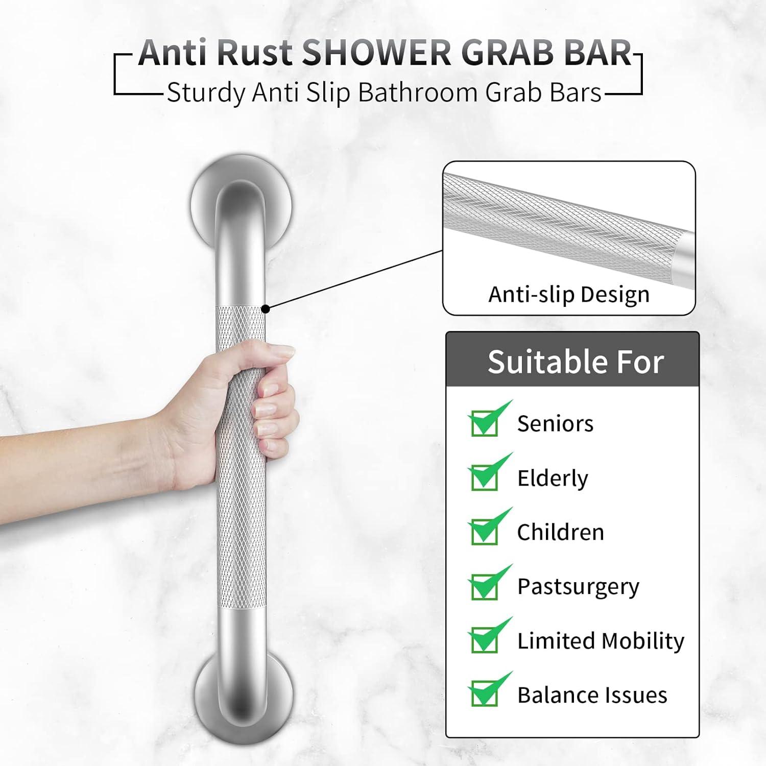 2 Pack 18 Inch Grab Bars for Bathtubs and Showers, Anti Slip Shower Grab Bars Stainless Steel Shower Handle Handicap Elderly Senior Assist Bathroom Saft Handle