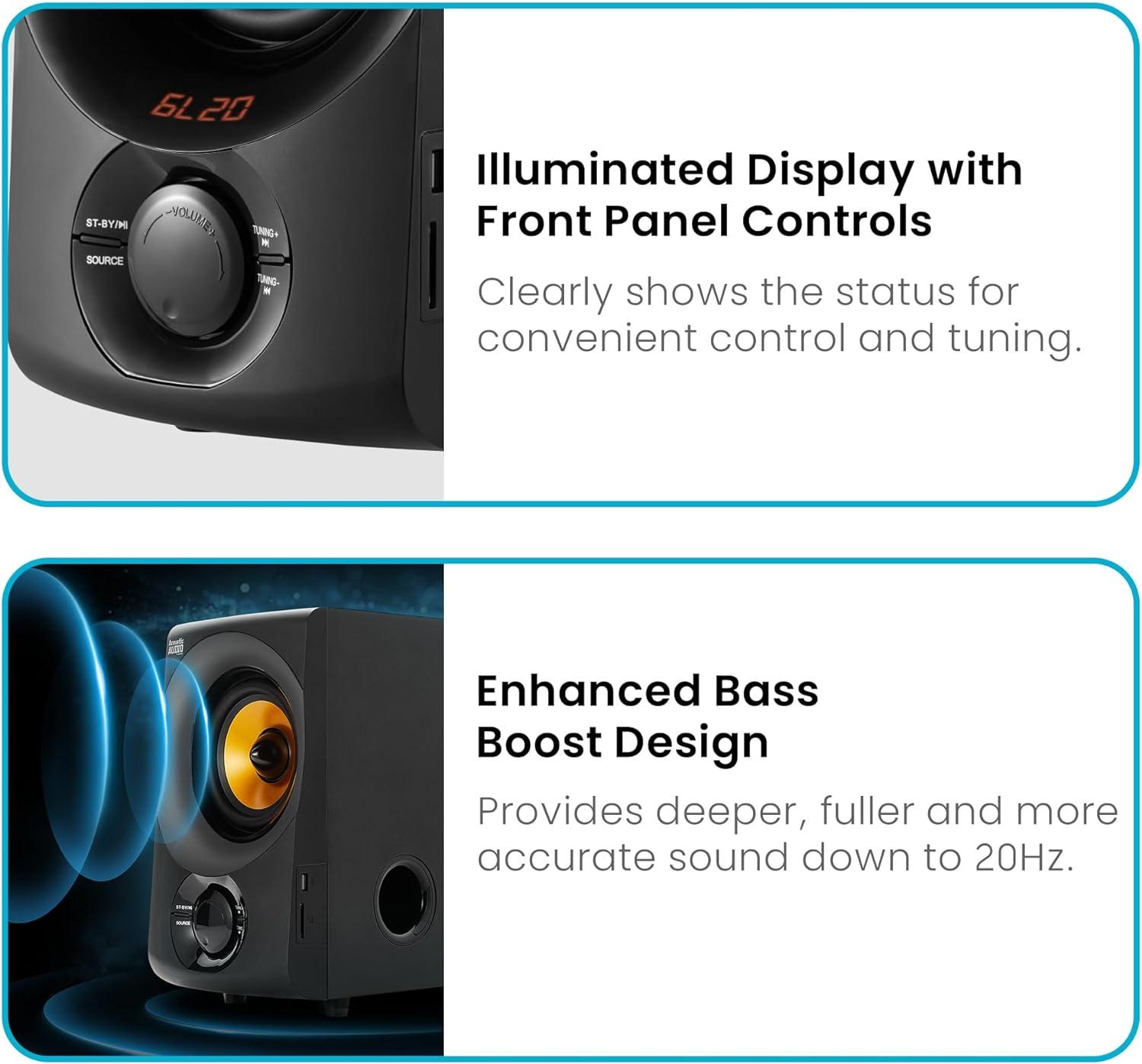 Acoustic Audio 5.1 Channel Black Bluetooth Speaker System with Subwoofer