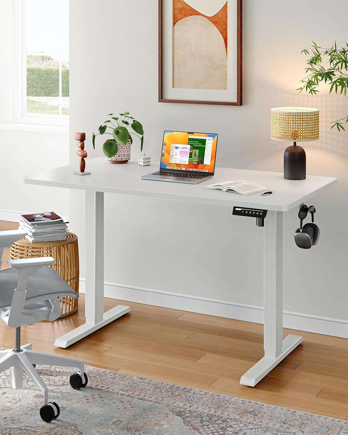 Electric Standing Desk Adjustable Height - Rolling Sit to Stand Desks on Wheels - Mobile Standup Computer Table 48 Inch Brown One Piece Desktop and Rising Frame with Storage for Home Office & Gaming