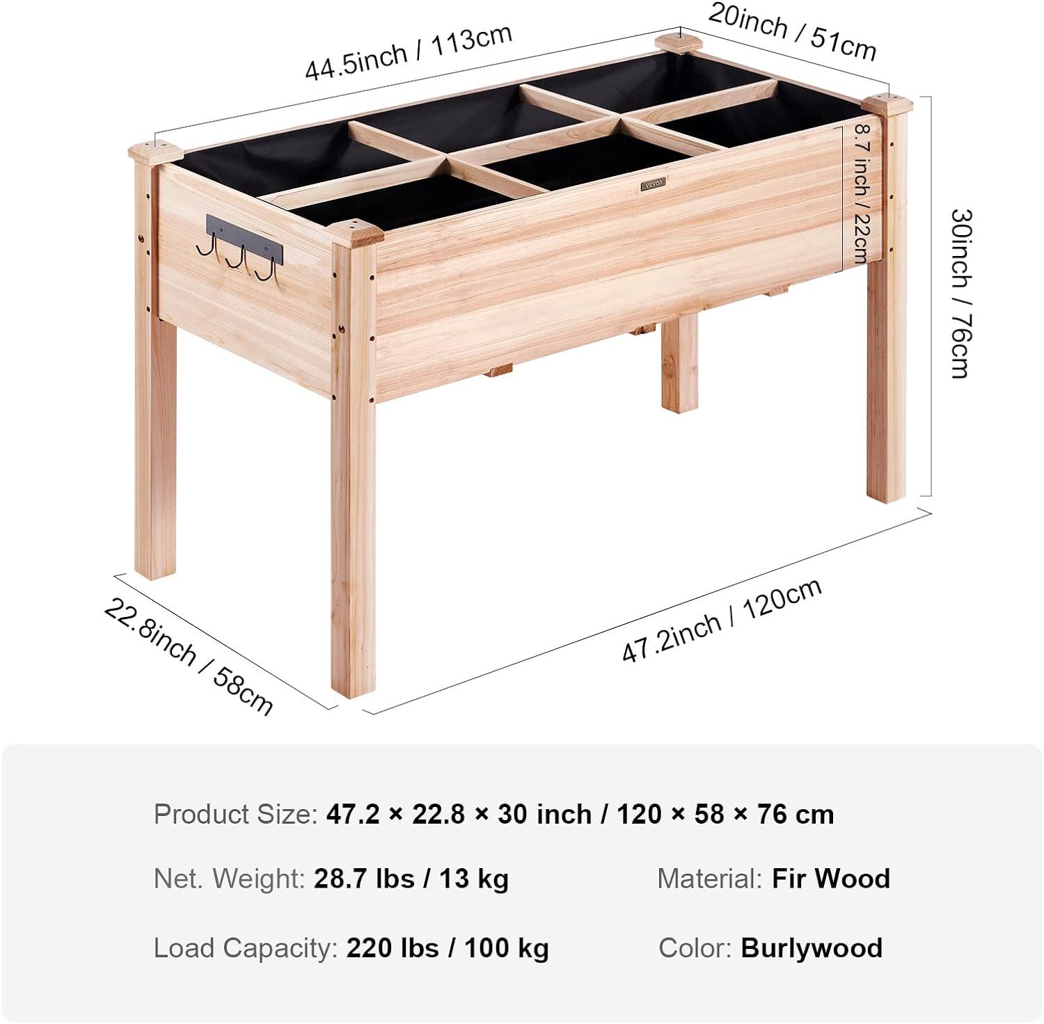 Natural Fir Wood Elevated Garden Bed with Tools and Liner