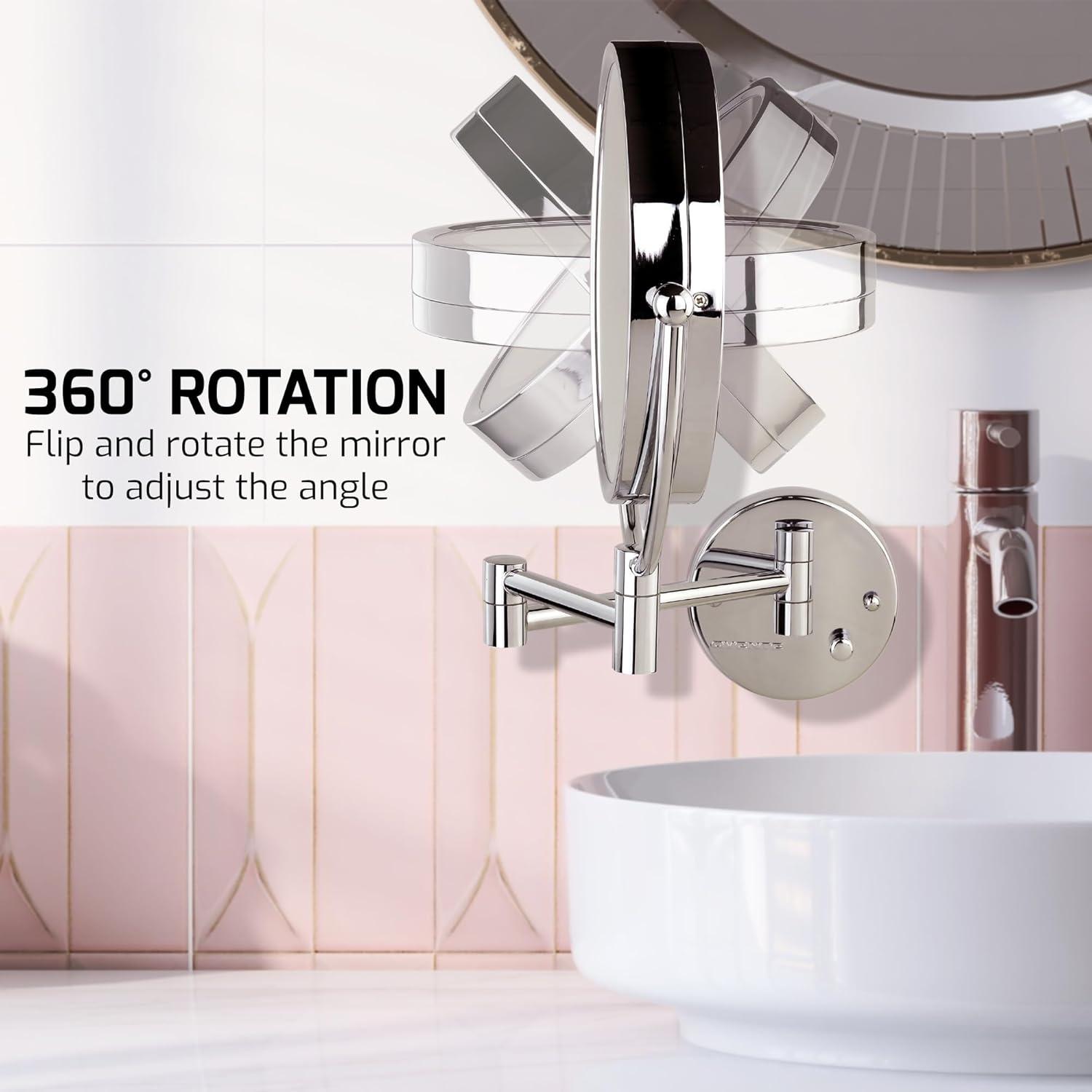Ovente Wall Mounted Vanity Makeup Mirror 8.5 Inch with 7X Magnification and Natural LED Lights, Double-Sided with Hardwired Electrical Connection