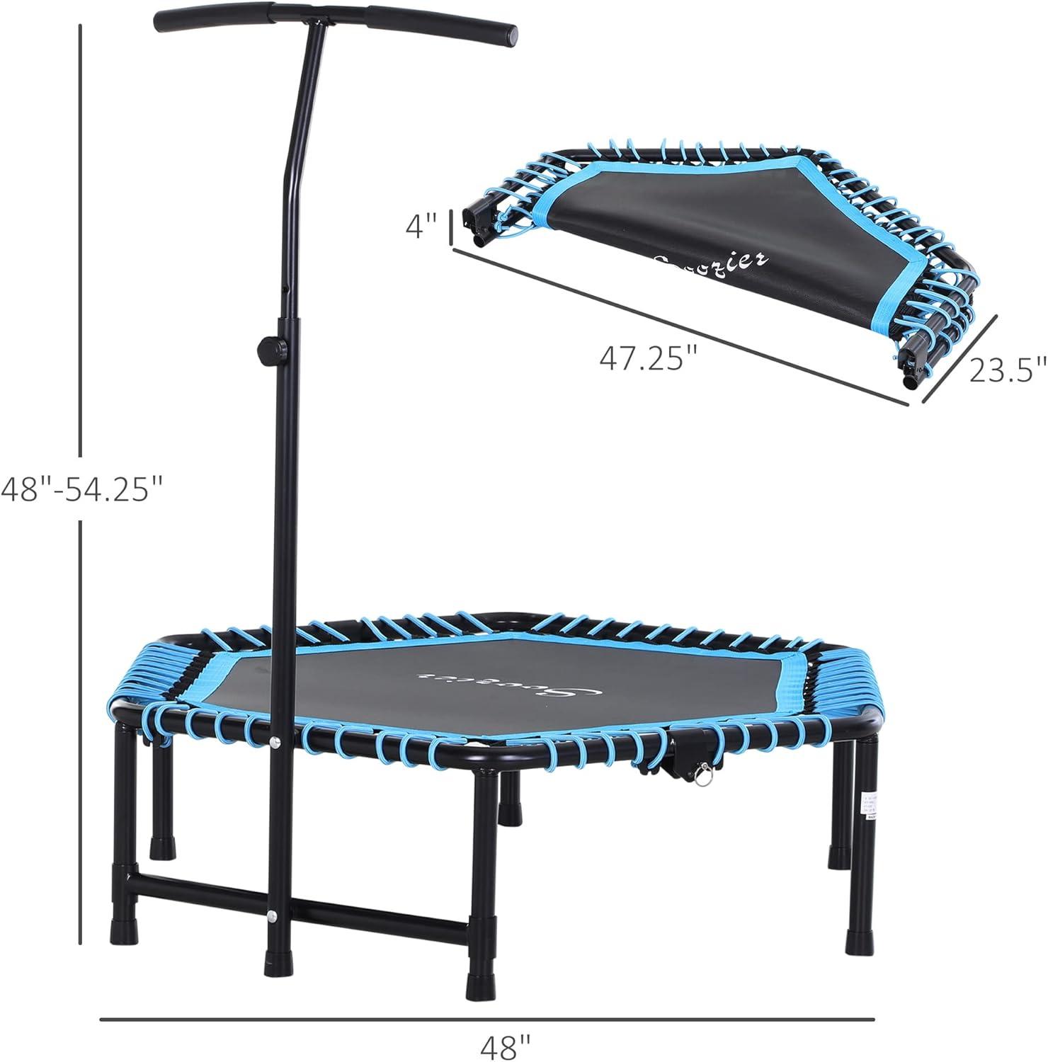 Kids' Blue Hexagon Fitness Trampoline with Adjustable Bar