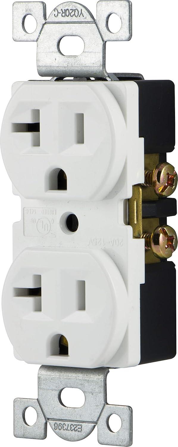 GE Grounding Heavy-Duty Duplex Receptacle Outlet, White, 20A, 10921