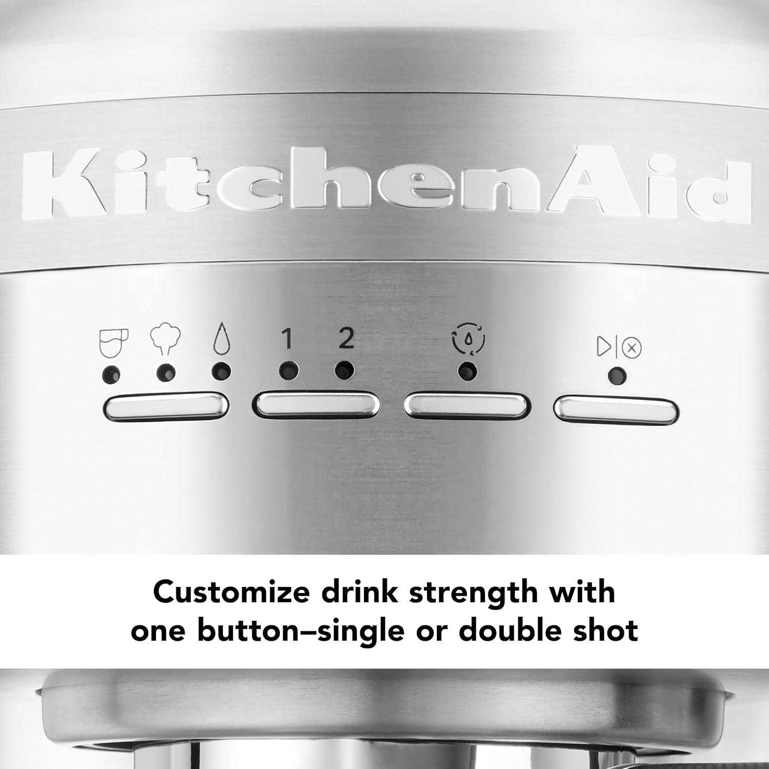 KitchenAid Semi-Automatic Espresso Machine - Brushed Stainless Steel: 15 Bars Pressure, Dishwasher-Safe, 47oz Capacity